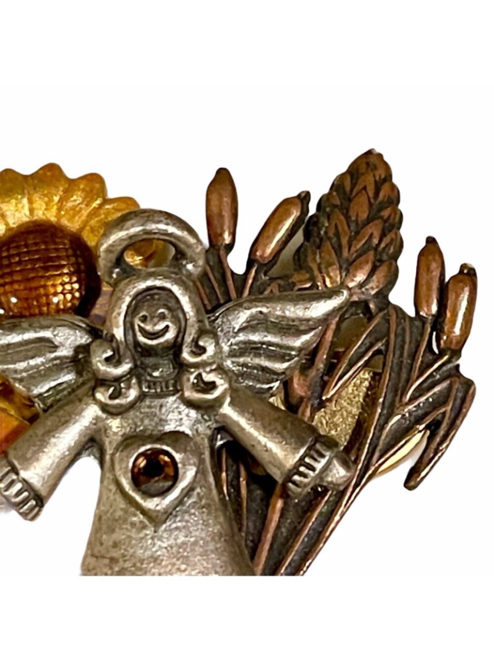 Vintage Thanksgiving Brooch Pin KENNETH COLE Harvest Angel Bronze Copper Pewter - Picture 4 of 8